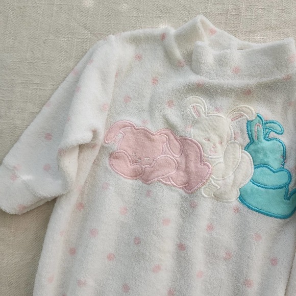 Vintage Absorba Bunny Polka Dot Pajamas 0-3 months - Picture 3 of 9